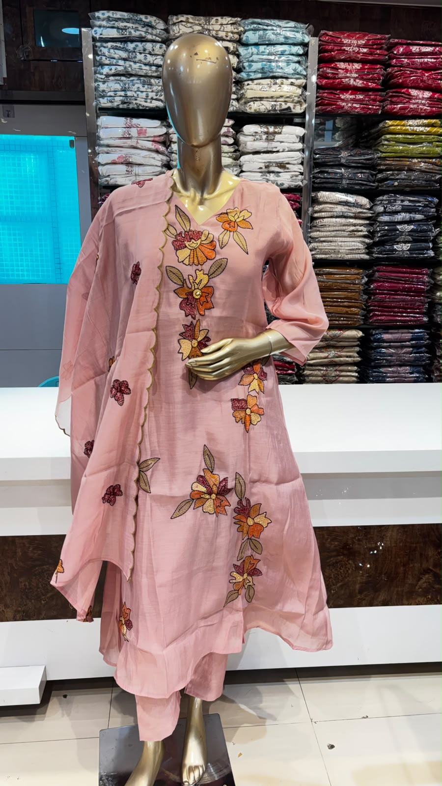 Premium Designer Katha Work Kurti Set with Cut Work Dupatta