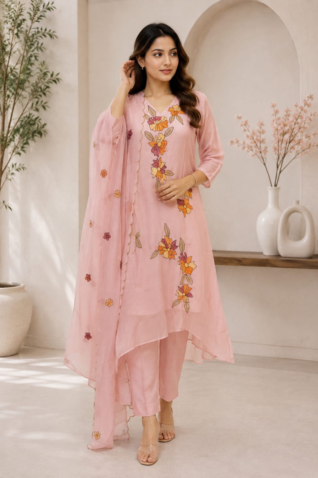 Premium Designer Katha Work Kurti Set with Cut Work Dupatta - Image 3