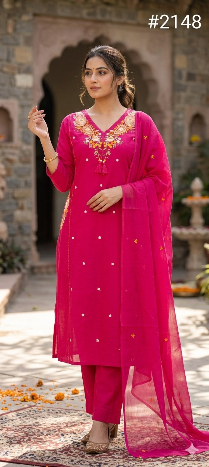 Pure 60/60 Cotton Kurti Set with Beautiful Emroidery