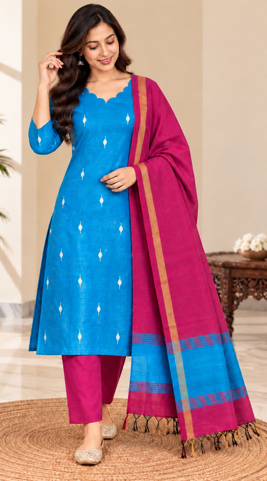 Pure Handloom Raw Slik Kurti Set