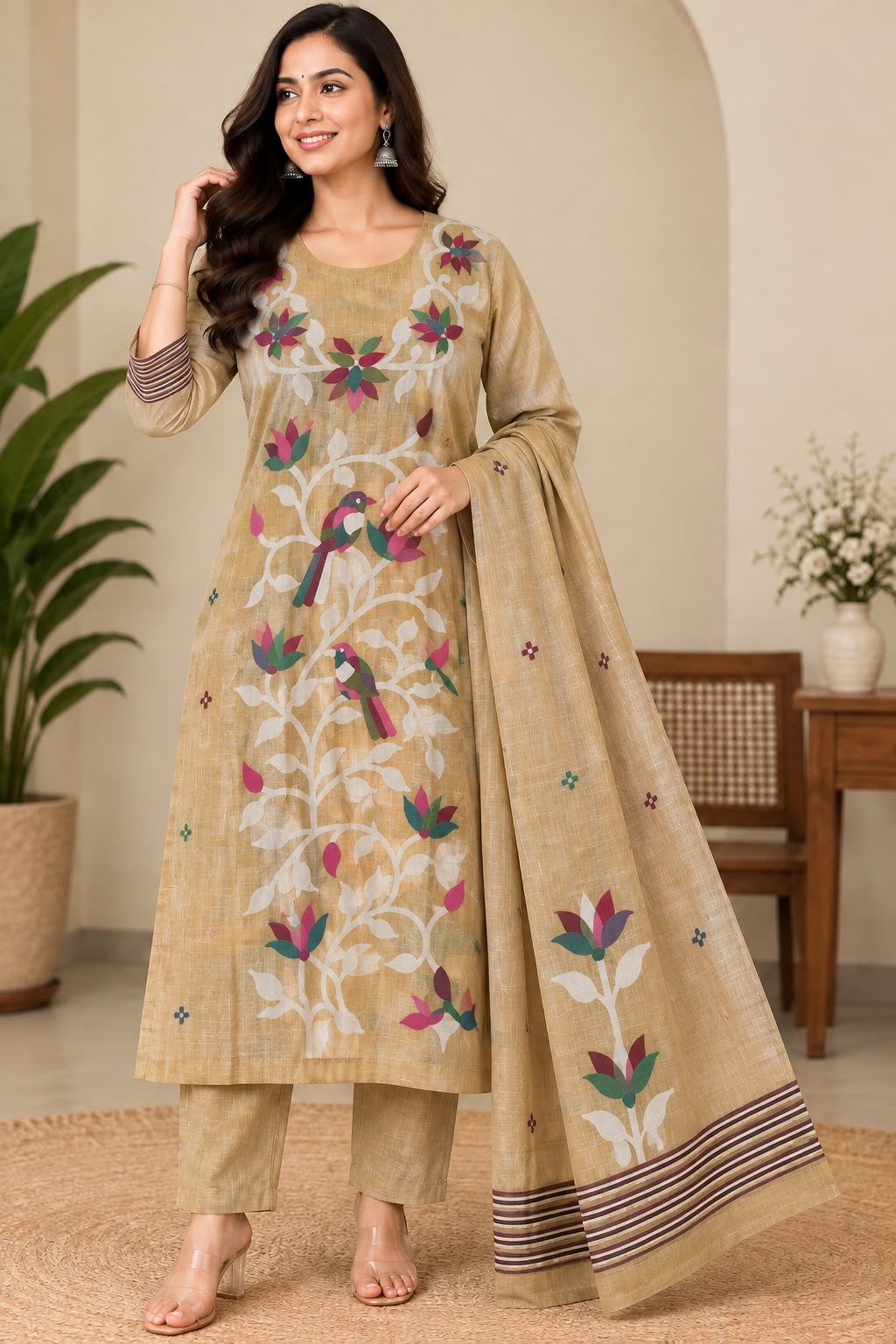 Pure Handloom Jamdhani Kurti Set