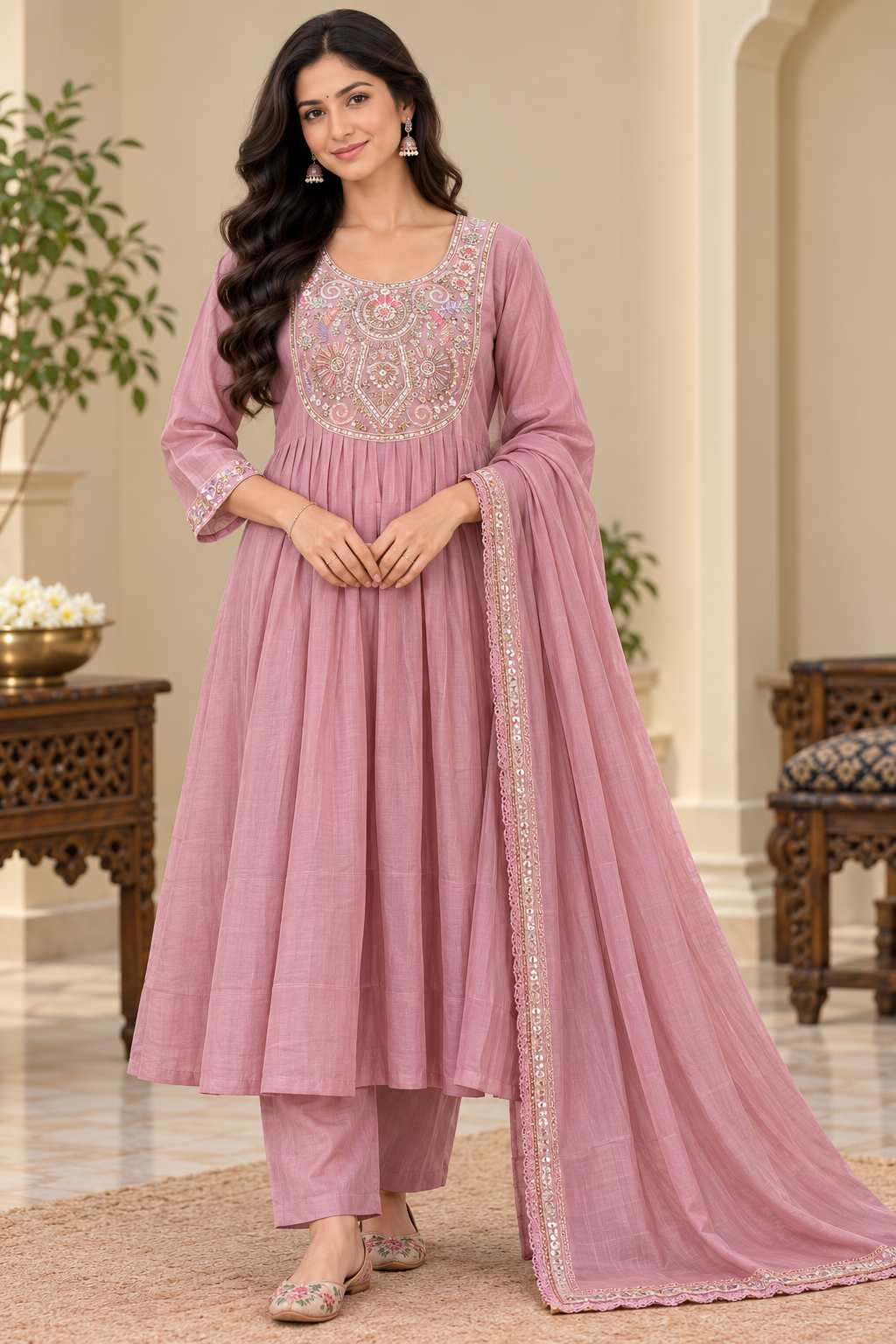 Premium Mul Chandheri Kurti Set