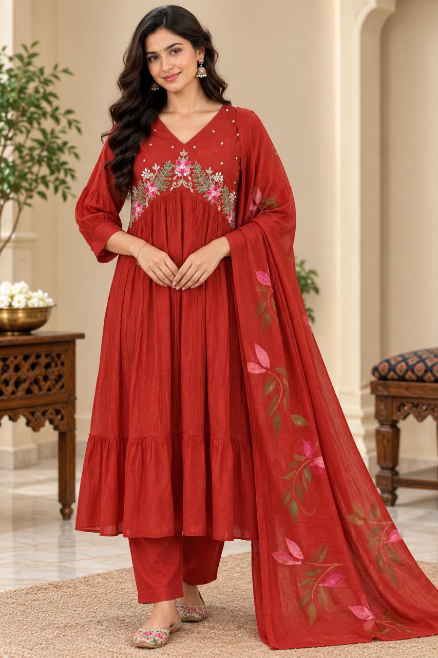 Premium Mul Chandheri Kurti Set